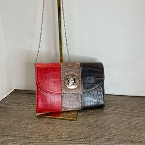 Colorblock Croc-Embossed Chain Bag crossbody purse. Pre-owned.